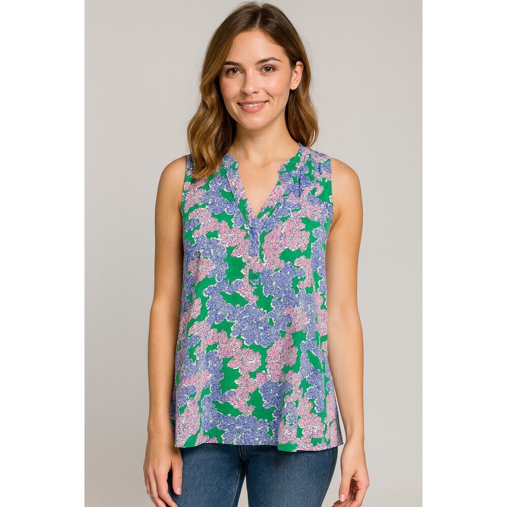 Crown & Ivy PL L PETITE floral cottagecore summer sleevless blouse top EUC